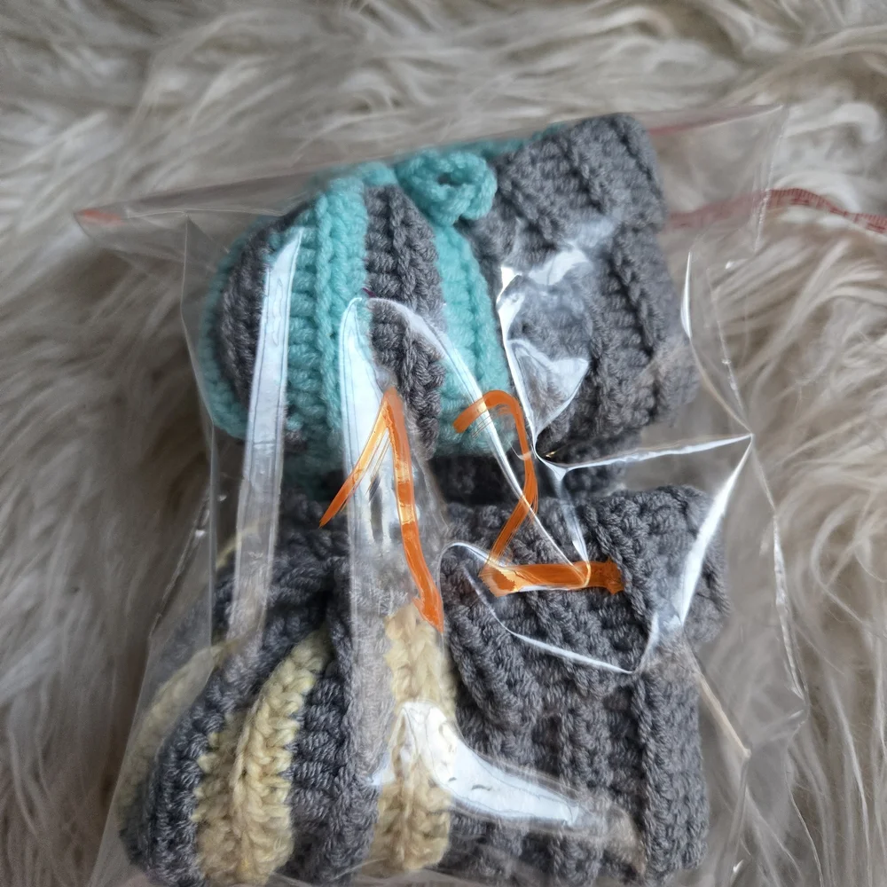 Cozy Gray and Yellow/Blue Hademade Knitted Baby Booties